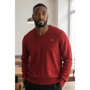 Lacoste Sport Sweater Mens S Red V-neck Long Sleeve Classic Preppy Academia